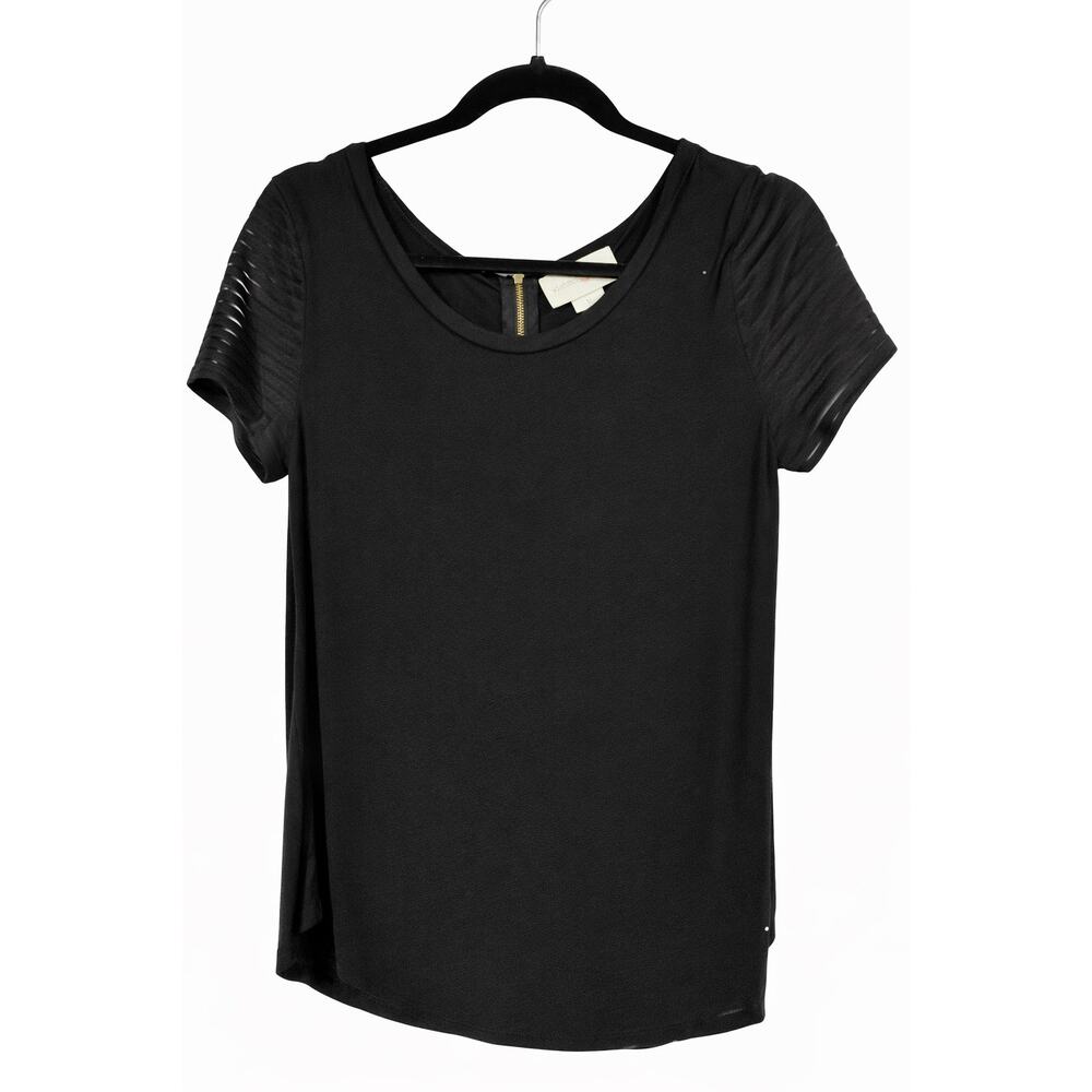 Wishful Park Top Medium Black Sheer Stripe Sleeve Zip Back Officecore Minimalist